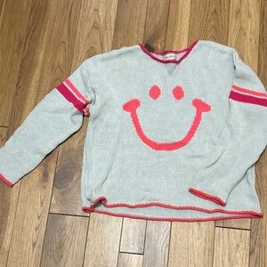NATURAL LIFE Gray and Pink Smiley Face Sweater